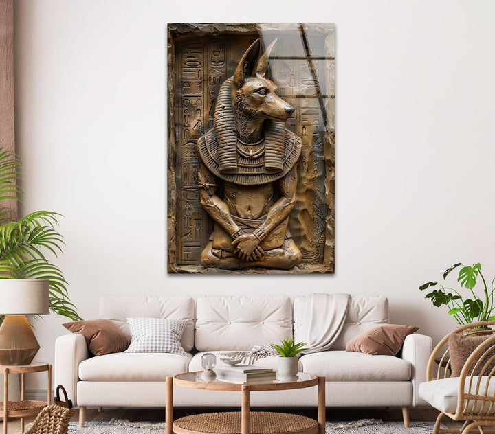 Anubis Statue Glass Wall Art