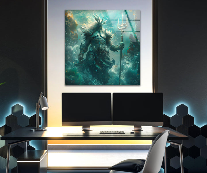 Poseidon God Glass Wall Art photo print on glass, prints on glass wall art
