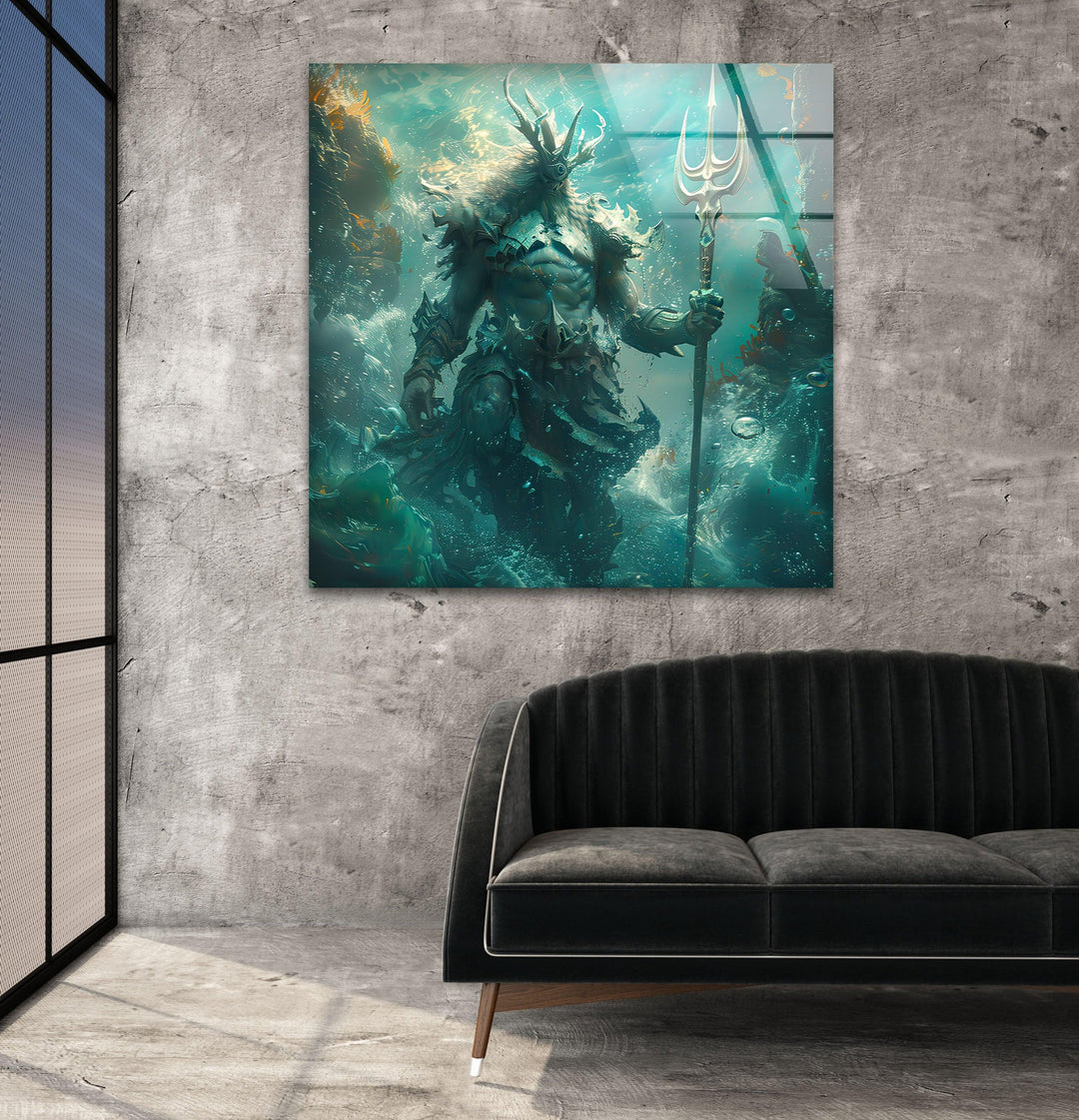 Poseidon God Glass Wall Art glass pictures for Wall, glass prints wall art
