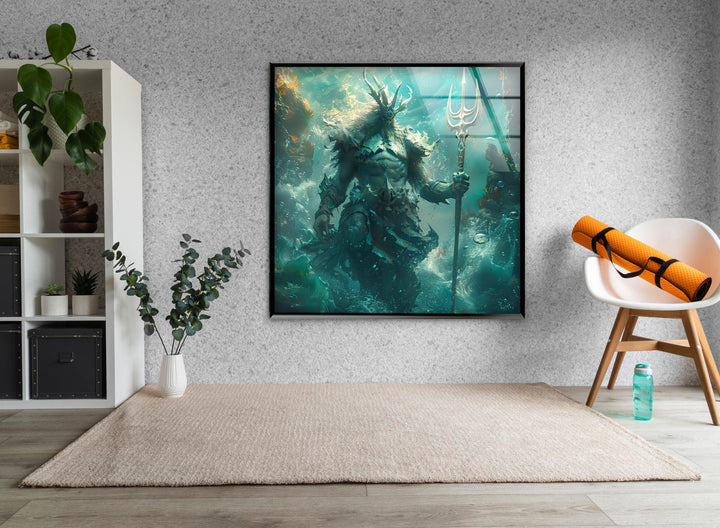 Poseidon God Glass Wall Art custom glass pictures, glass art prints
