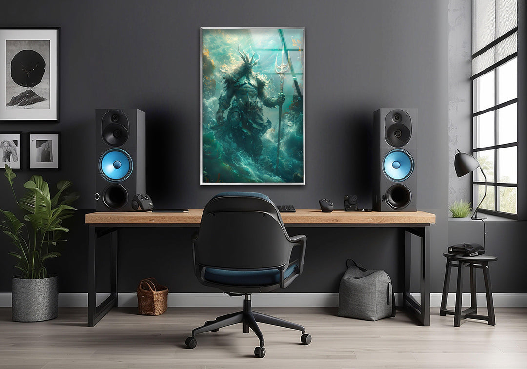 Poseidon God Glass Wall Art large glass photo prints, glass wall photos
