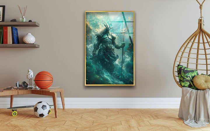 Poseidon God Glass Wall Art print on glass, glass printed photos
