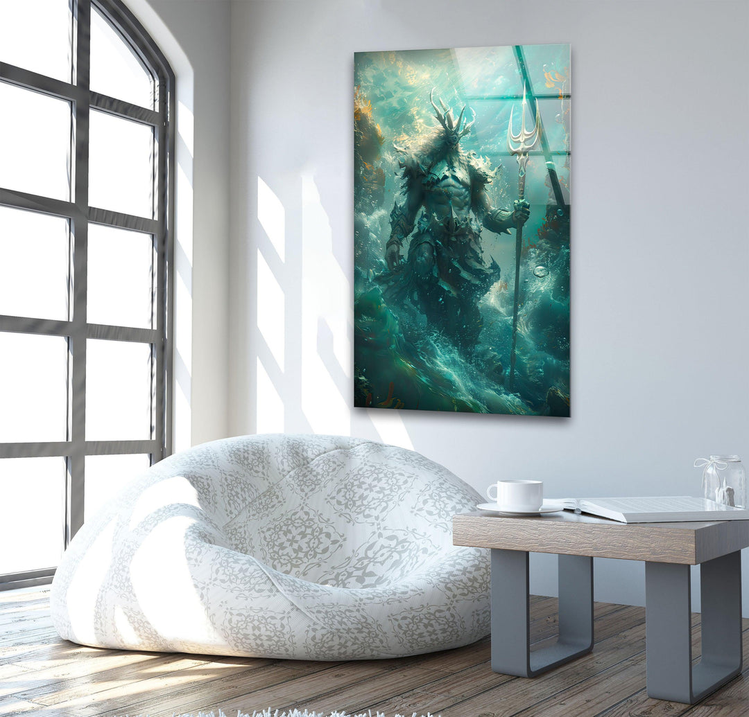 Poseidon God Glass Wall Art print picture on glass, Tempered Glass Wall Art
