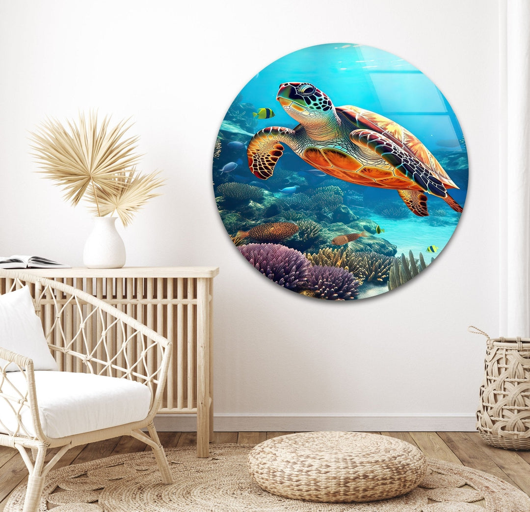 Aquatic Turtle Glass Wall Art print picture on glass,Tempered Glass Wall Art