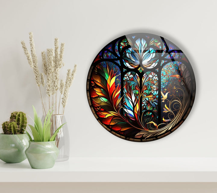 Arafed Stained Round Glass Wall Art 