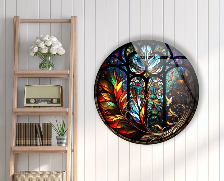 Arafed Stained Round Glass Wall Art glass photo prints, glass picture prints
