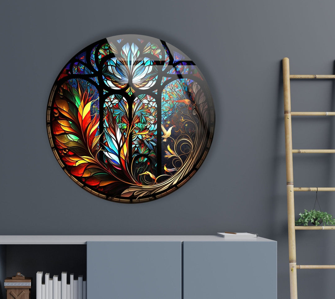 Arafed Stained Round Glass Wall Art Glass Printing Wall Art, Print photos on glass
