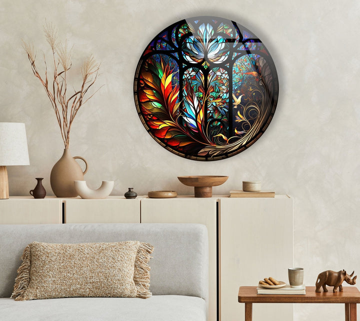 Arafed Stained Round Glass Wall Art glass art painting, glass art for the Wall
