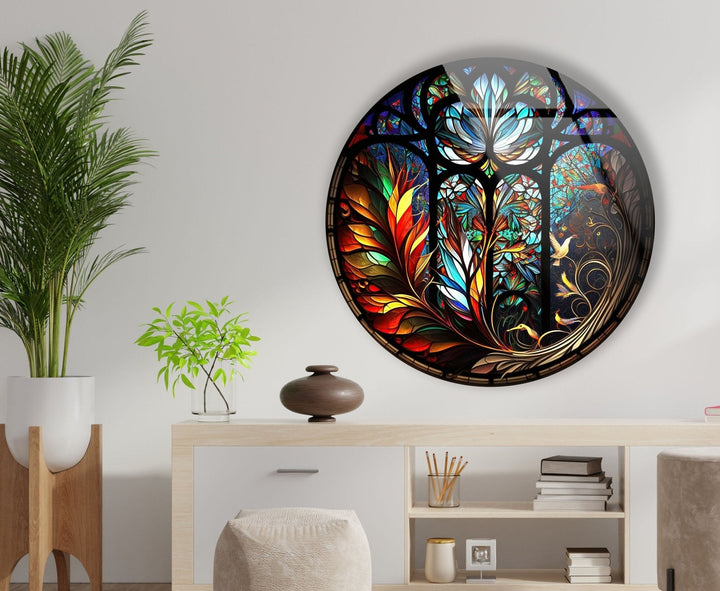 Arafed Stained Round Glass Wall Art glass photo prints, glass picture prints
