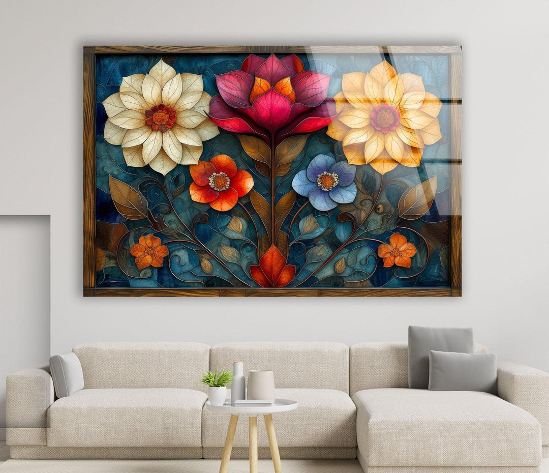 Art Nouveau Flowers Glass Wall Art, glass wall decor, glass wall art decor