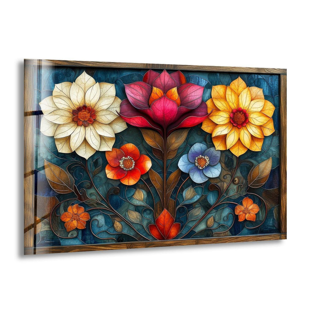 Art Nouveau Flowers Glass Wall Art, print picture on glass, Tempered Glass Wall Art