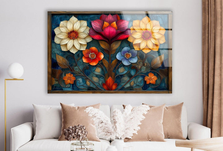 Art Nouveau Flowers Glass Wall Art, photo print on glass, prints on glass wall art