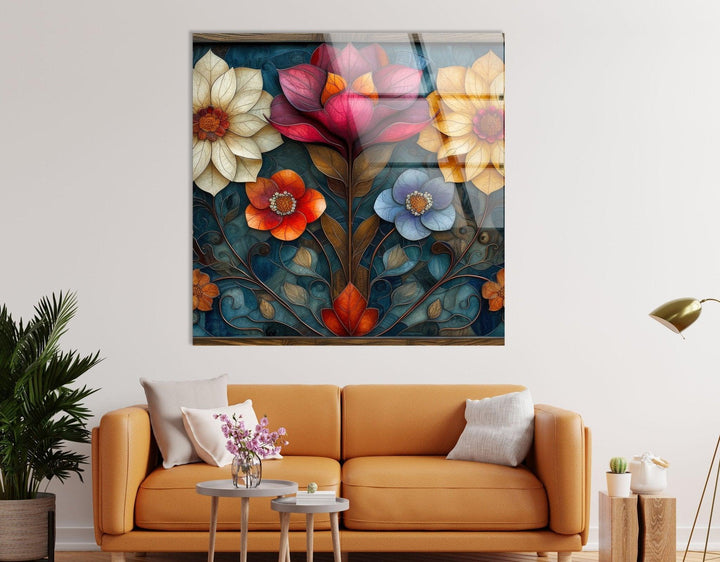 Art Nouveau Flowers Glass Wall Art, picture on glass wall art, photos printed on glass