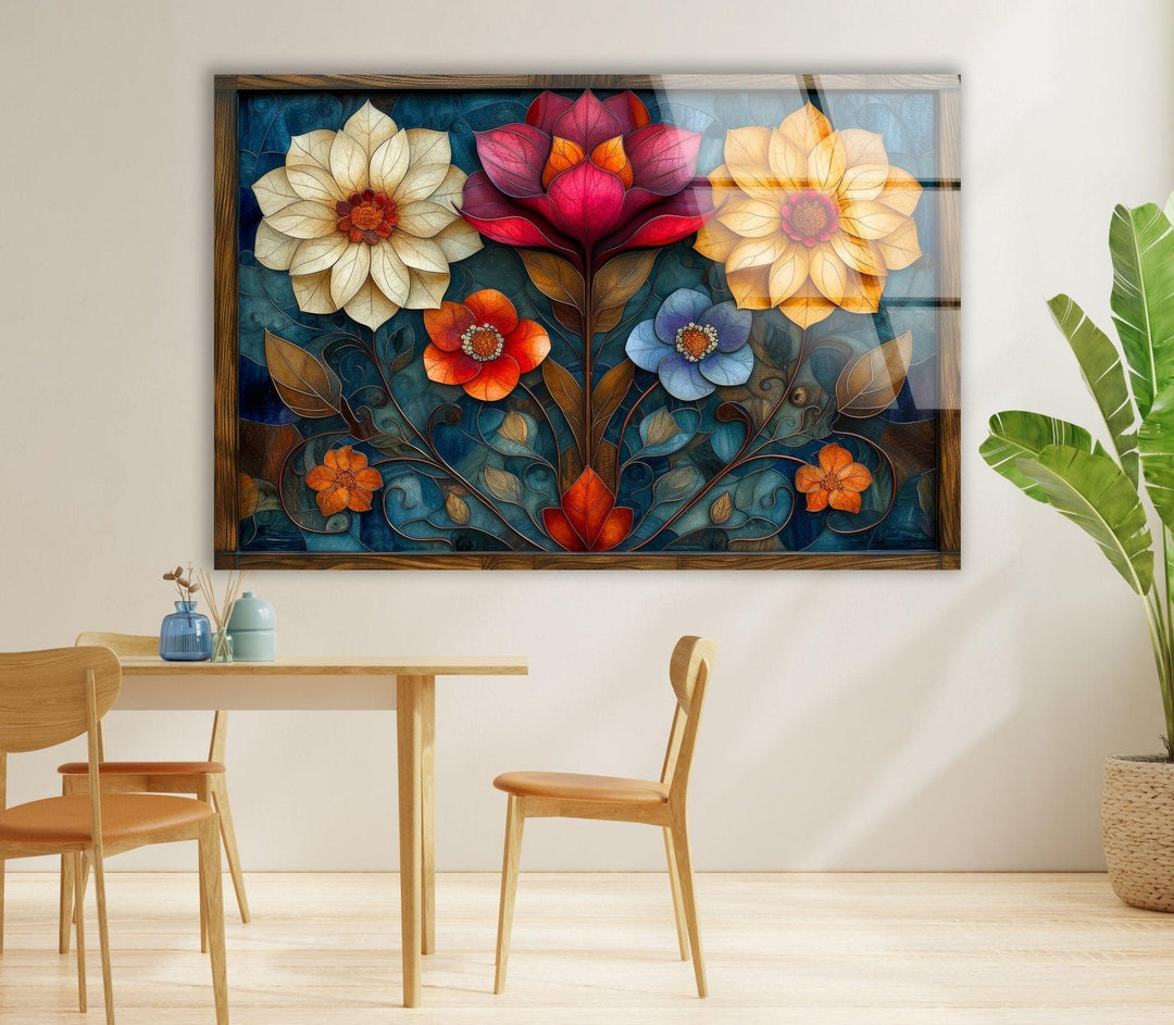 Art Nouveau Flowers Glass Wall Art, large glass photo prints, glass wall photos