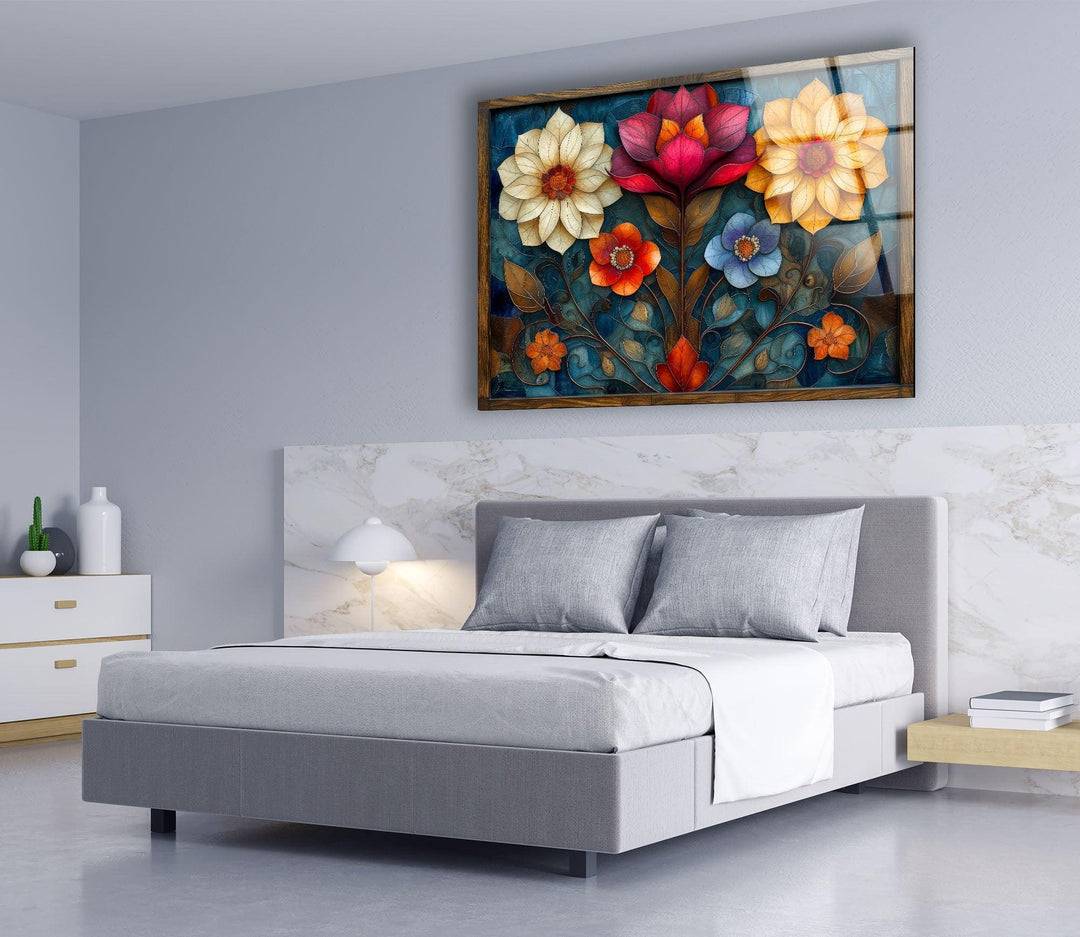 Art Nouveau Flowers Glass Wall Art, print on glass, glass printed photos