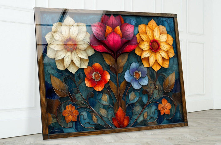 Art Nouveau Flowers Glass Wall Art, stained glass wall art, stained glass wall decor