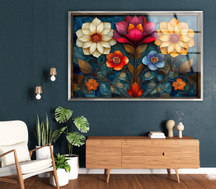 Art Nouveau Flowers Glass Wall Art, glass image printing, glass prints from photos