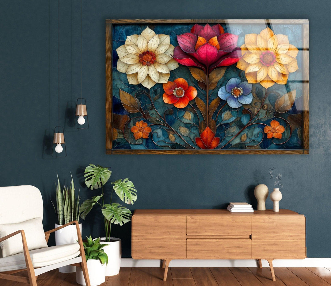 Art Nouveau Flowers Glass Wall Art, glass photo prints, glass picture prints