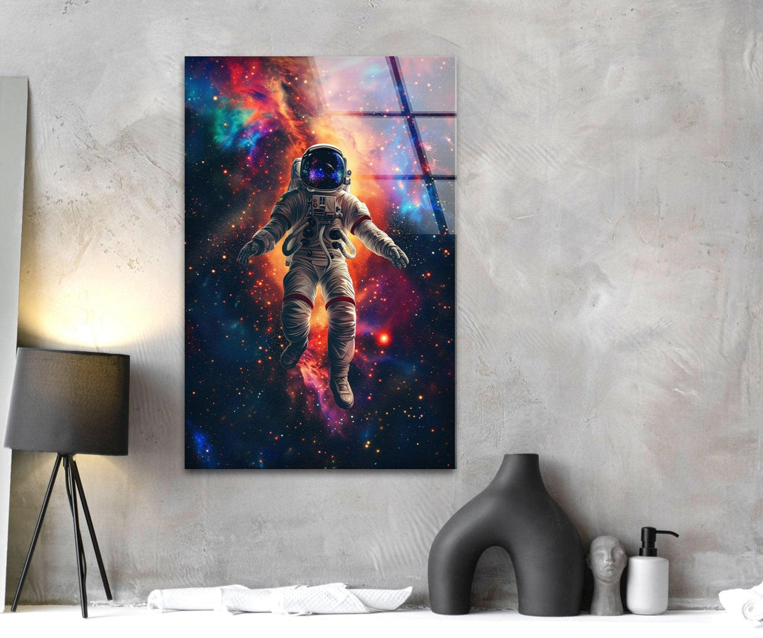 Astronaut in Space Glass Wall Art, custom glass photo prints, large glass prints