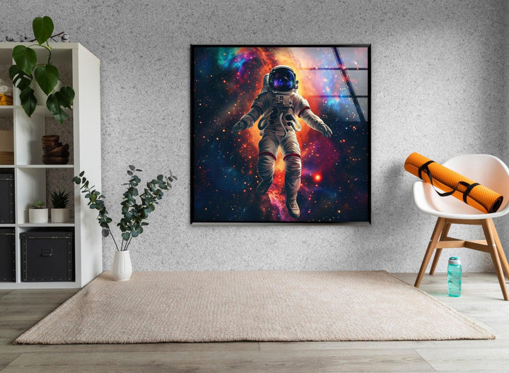 Astronaut in Space Glass Wall Art, large glass photo prints, glass wall photos