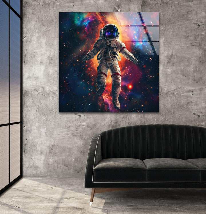 Astronaut in Space Glass Wall Art, custom glass photo prints, large glass prints