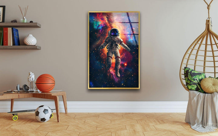 Astronaut in Space Glass Wall Art, custom glass pictures, glass art prints