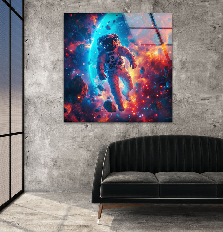 Astronaut in Colored Space Glass Wall Art glass art painting, glass art for the Wall
