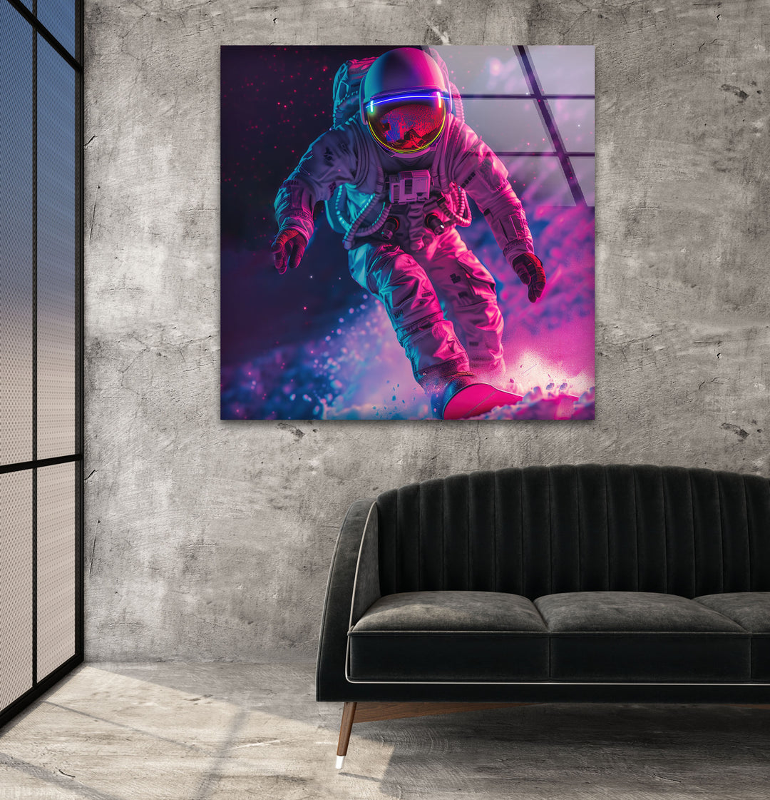 Astronaut in Pink Space Glass Wall Art custom glass pictures, glass art prints
