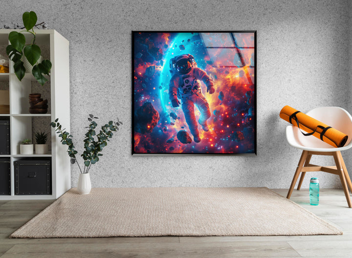 Astronaut in Colored Space Glass Wall Art art glass wall art, glass wall art pictures
