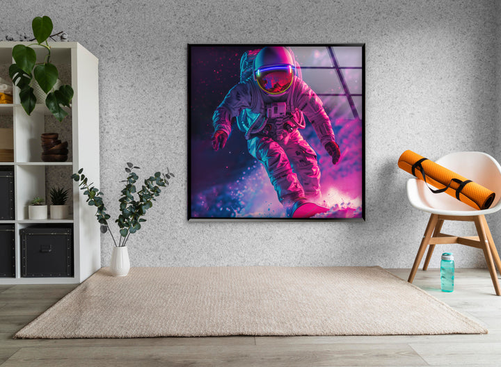 Astronaut in Pink Space Glass Wall Art photo print on glass, prints on glass wall art
