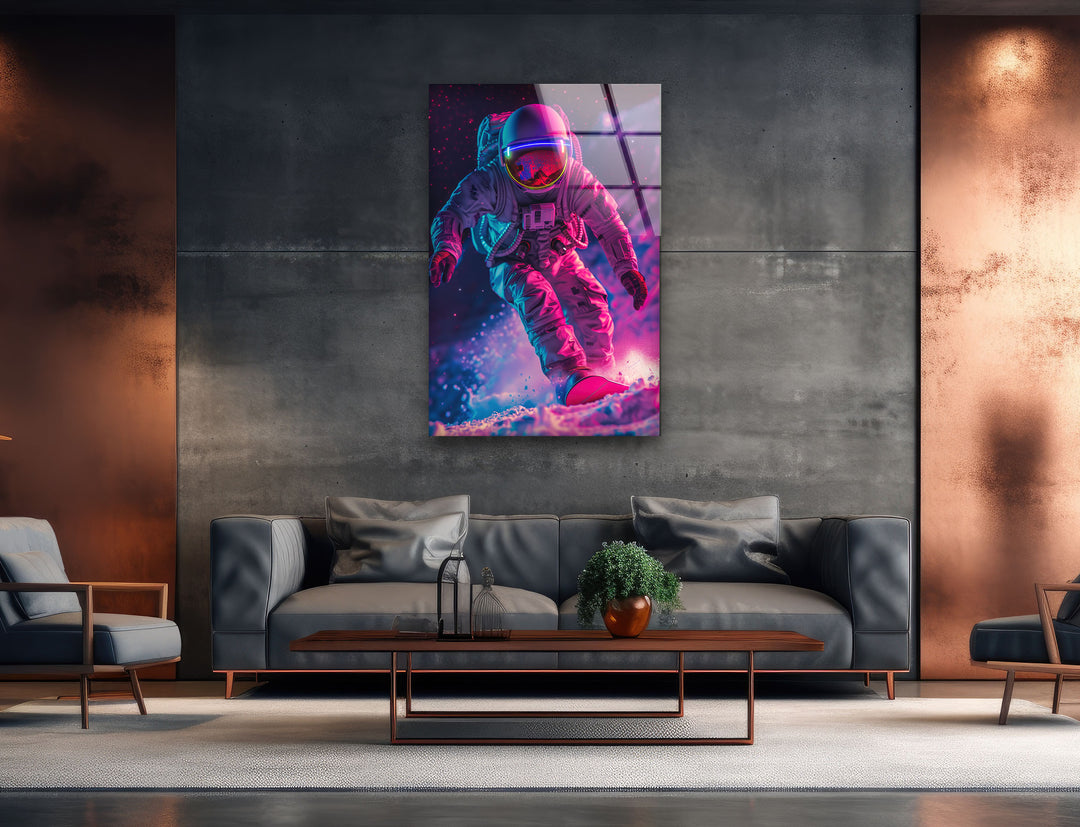 Astronaut In Space Glass Wall Art, photo print on glass, prints on glass wall art