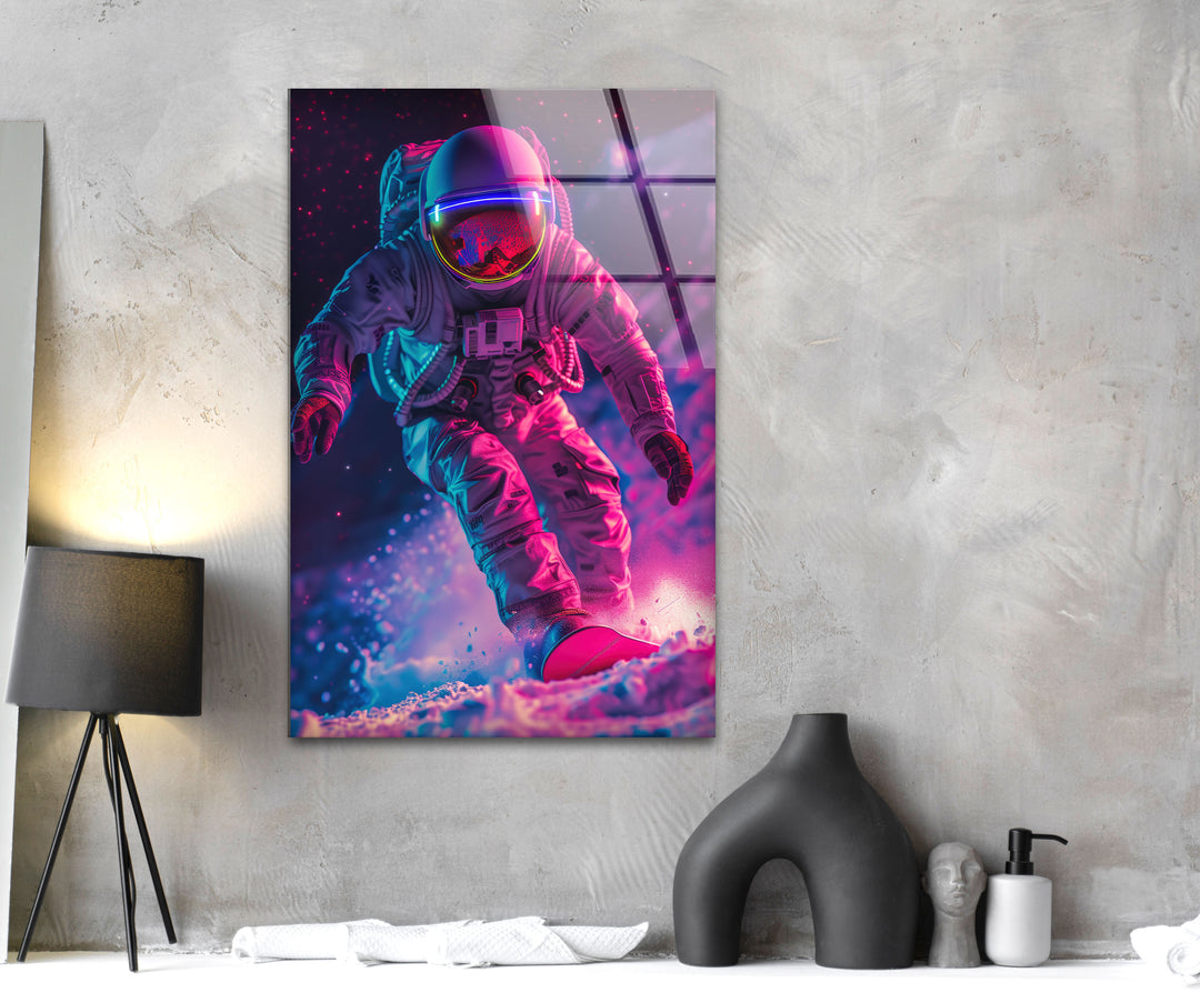 Astronaut in Pink Space Glass Wall Art Glass Printing Wall Art, Print photos on glass
