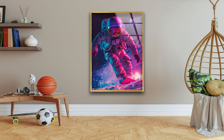 Astronaut In Space Glass Wall Art, custom glass pictures, glass art prints