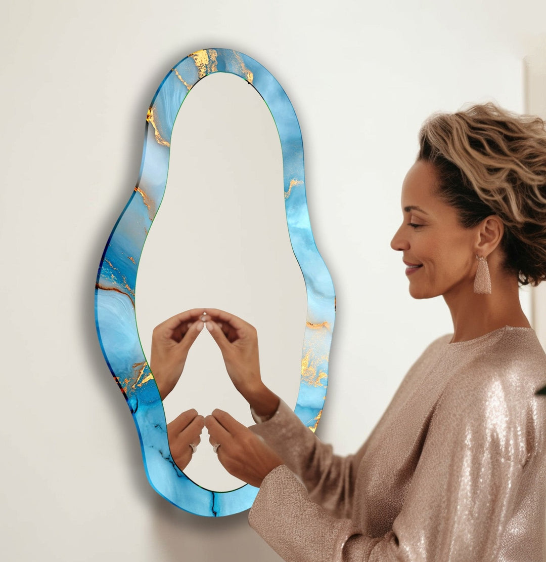 Asymmetric Blue Abstract Wall Mirror