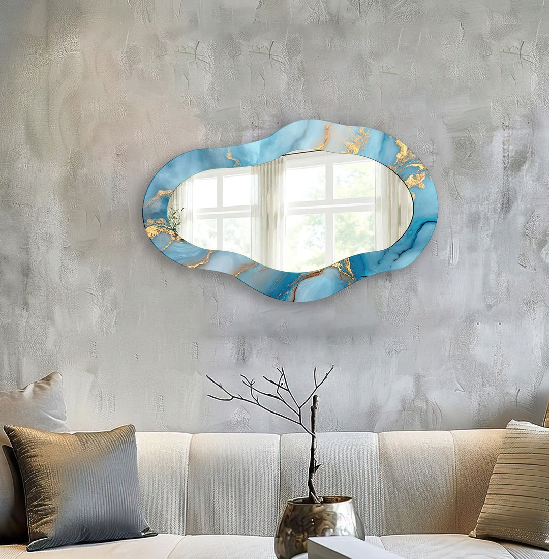 Asymmetric Blue Abstract Wall Mirror