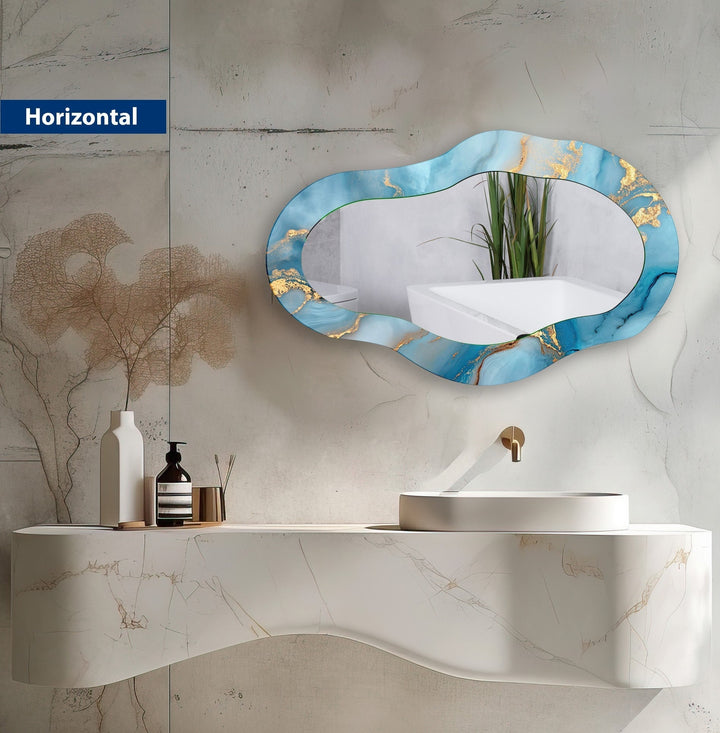 Asymmetric Blue Abstract Wall Mirror