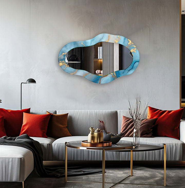 Asymmetric Blue Abstract Wall Mirror