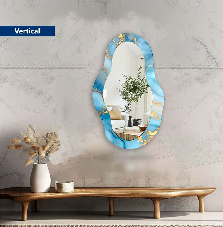 Asymmetric Blue Abstract Wall Mirror