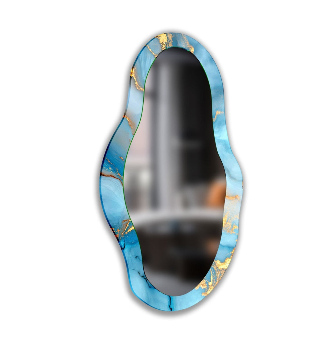 Asymmetric Blue Abstract Wall Mirror