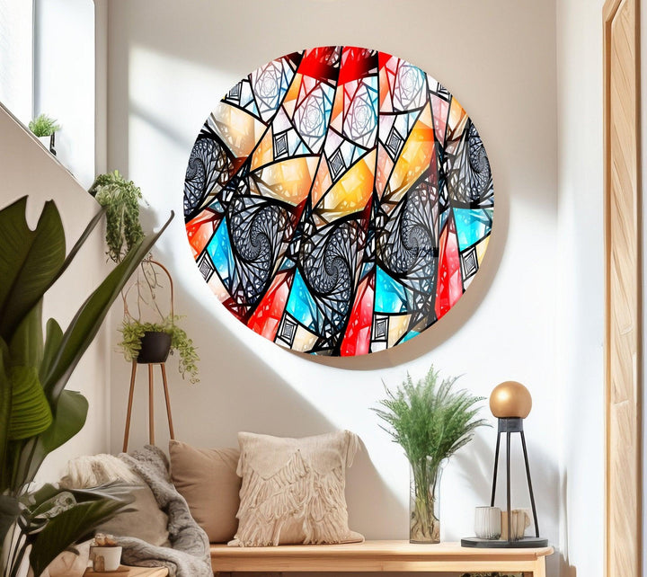 Asymmetric Mosaic Glass Wall Art print on glass, glass printed photos