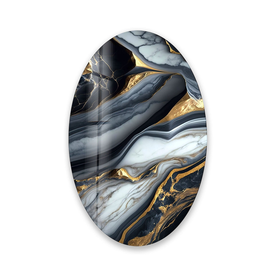 Asymmetric Oval Black Epoxy Design Glass Wall Art photo print on glass, prints on glass wall art
