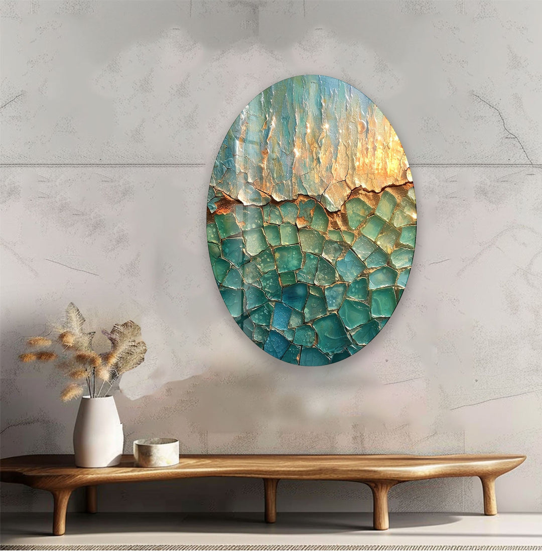 Asymmetric Oval Cracked Abstract Design Glass Wall Art photo print on glass, prints on glass wall art
