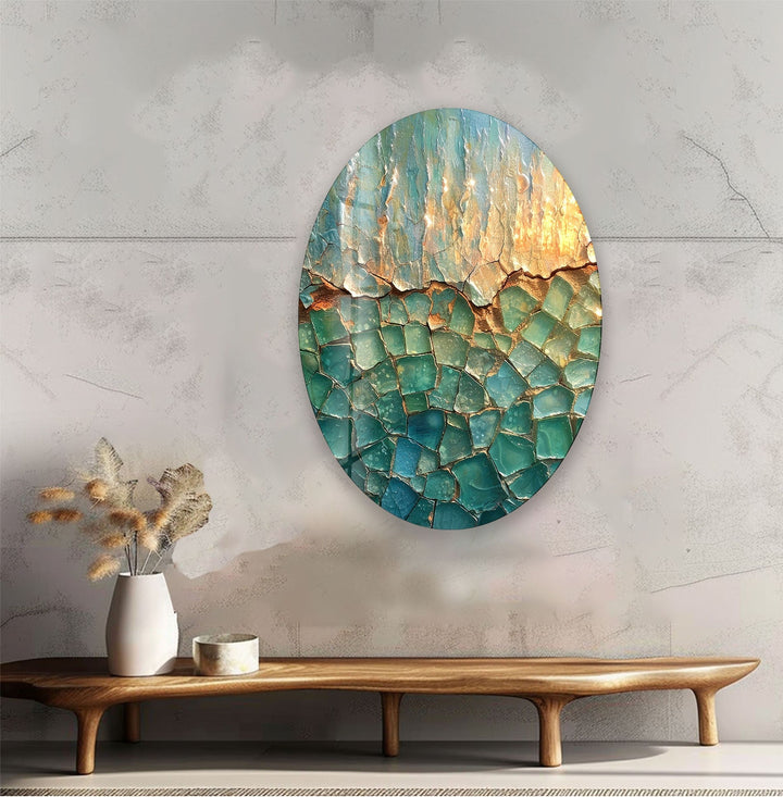 Asymmetric Oval Cracked Abstract Design Glass Wall Art photo print on glass, prints on glass wall art
