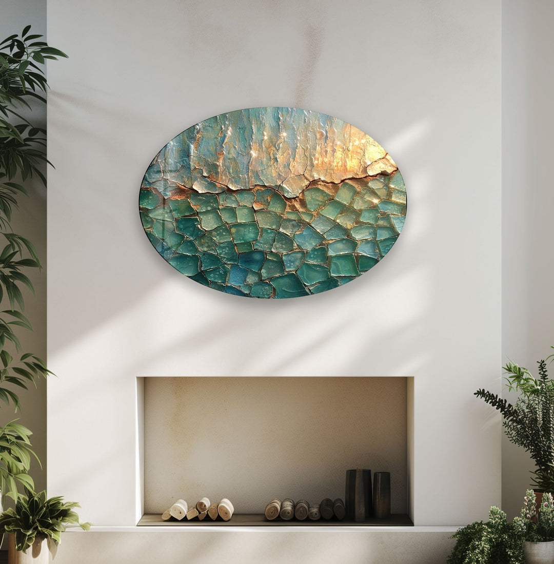 Asymmetric Oval Cracked Abstract Design Glass Wall Art custom glass pictures, glass art prints
