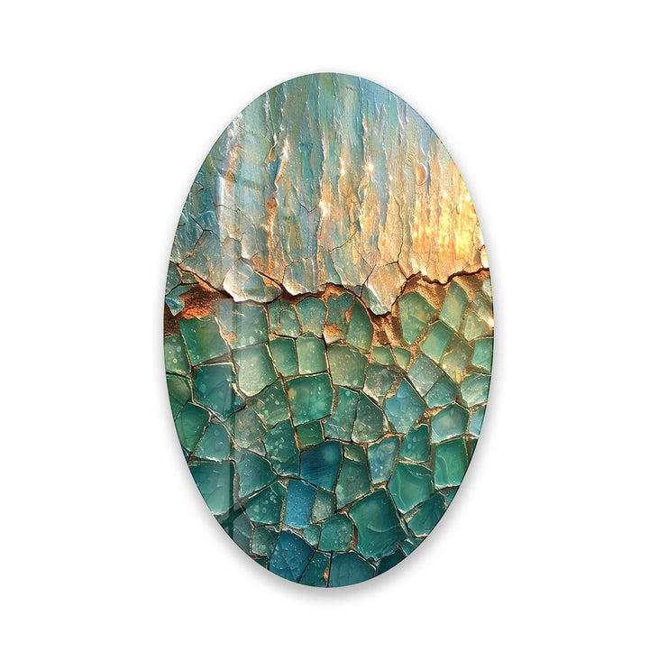 Asymmetric Oval Cracked Abstract Design Glass Wall Art glass pictures for Wall, glass prints wall art
