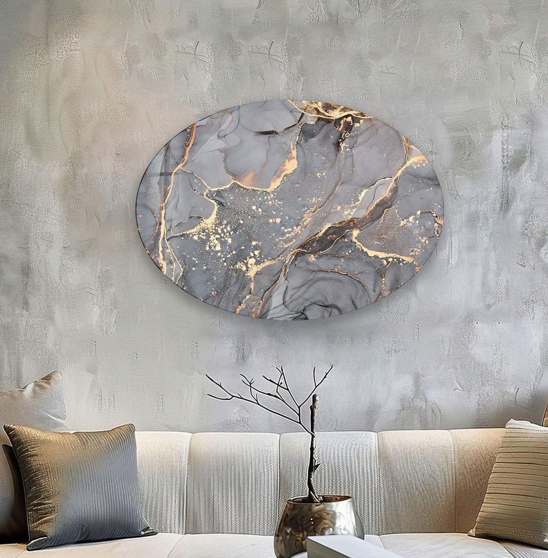 Asymmetric Oval Grey Marble Abstract Glass Wall Art glass image printing, glass prints from photos
