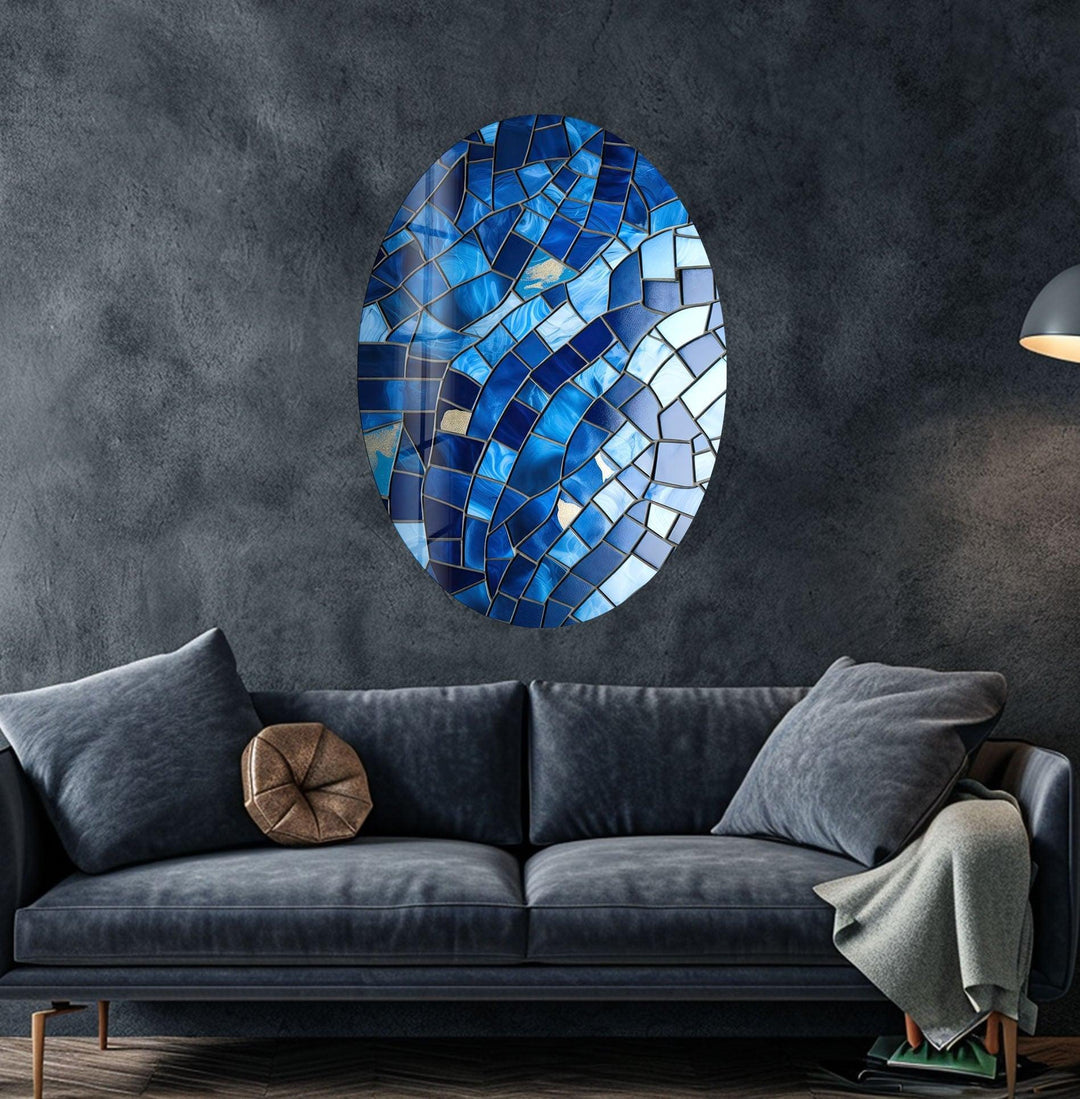 Asymmetric Oval Mosaic Blue Stones Glass Wall Art art glass wall art, glass wall art pictures
