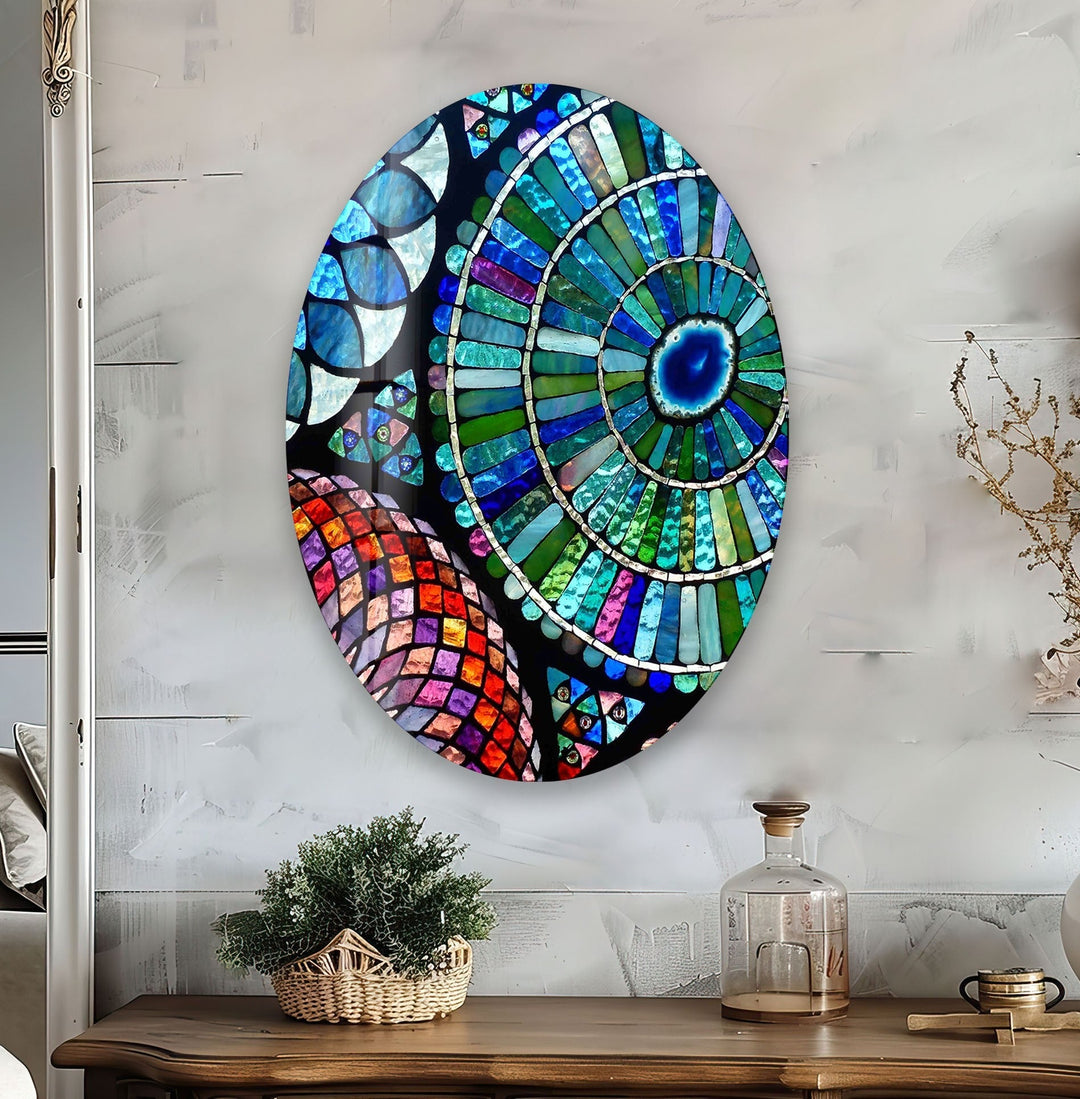 Asymmetric Oval Mosaic Design Glass Wall Art glass photo prints, glass picture prints
