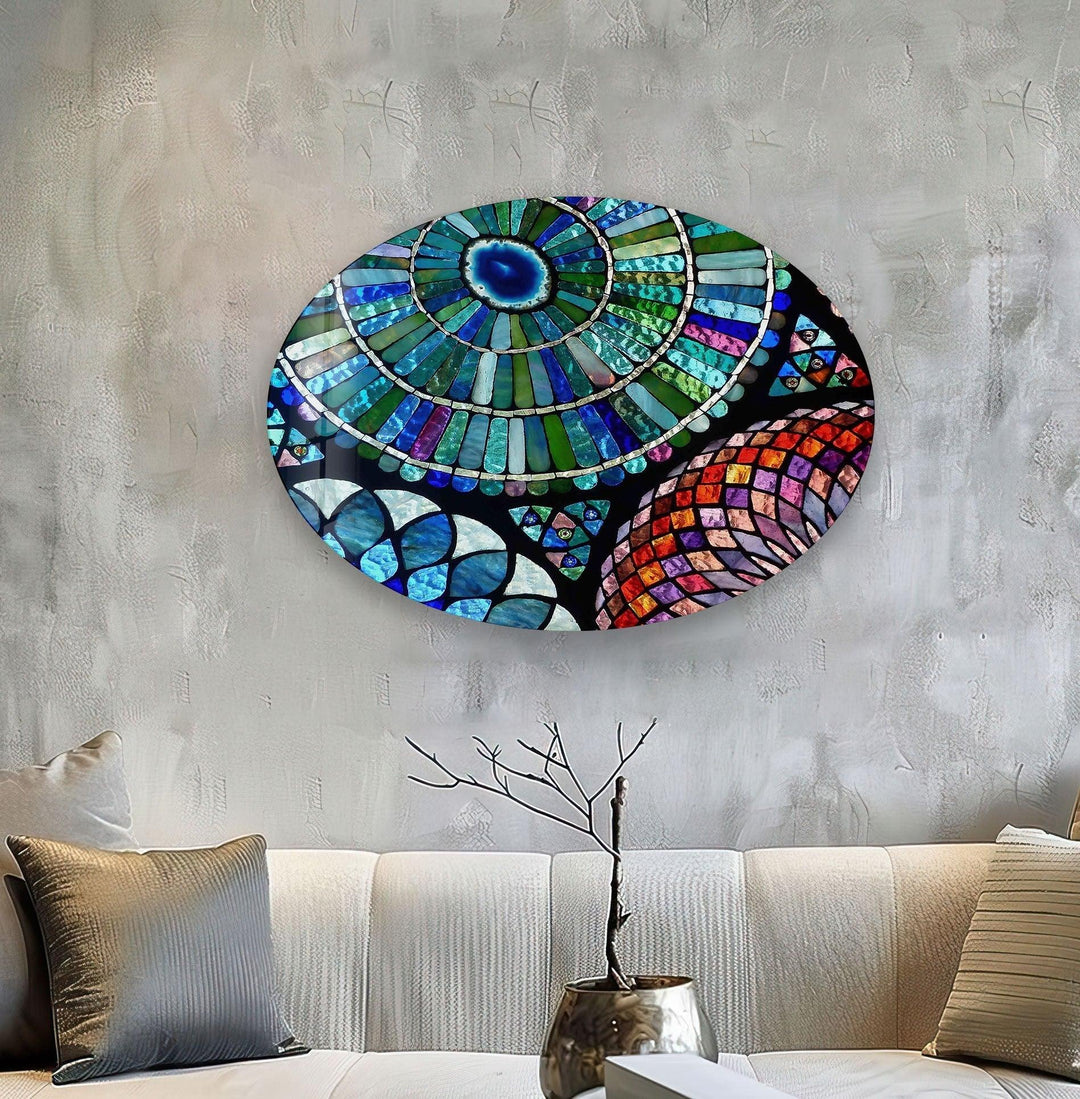 Asymmetric Oval Mosaic Design Glass Wall Art Glass Printing Wall Art, Print photos on glass
