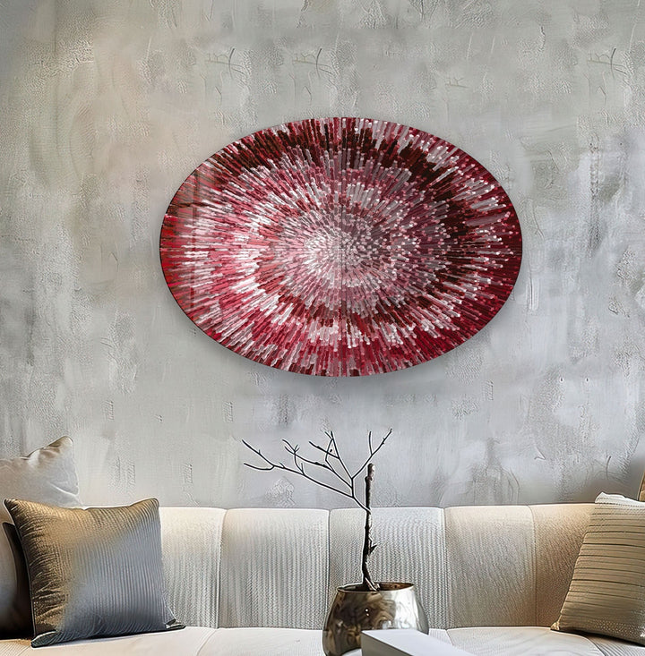 Asymmetric Oval Red Abstract Glass Wall Art glass pictures for Wall, glass prints wall art
